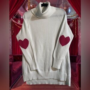 Love At First Find Cozy White Sweater with Red Heart Accents Size Medium